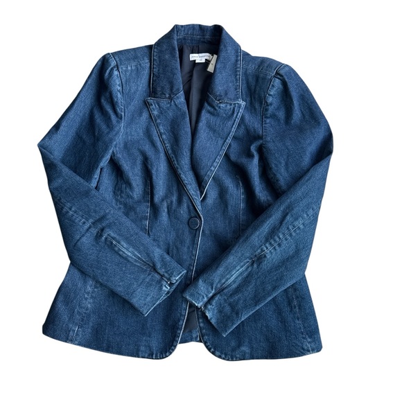 Good American DENIM SCULPTED BLAZER IN NAVY Size XS - Picture 5 of 8